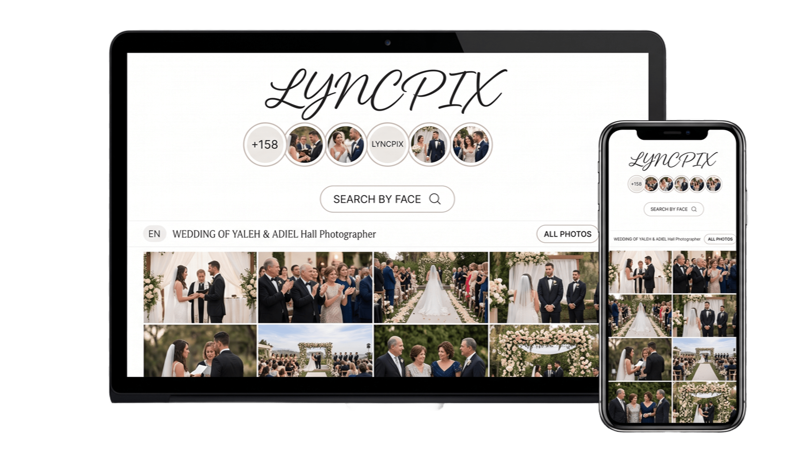 Lyncpix web gallery on a laptop and mobile app on a phone